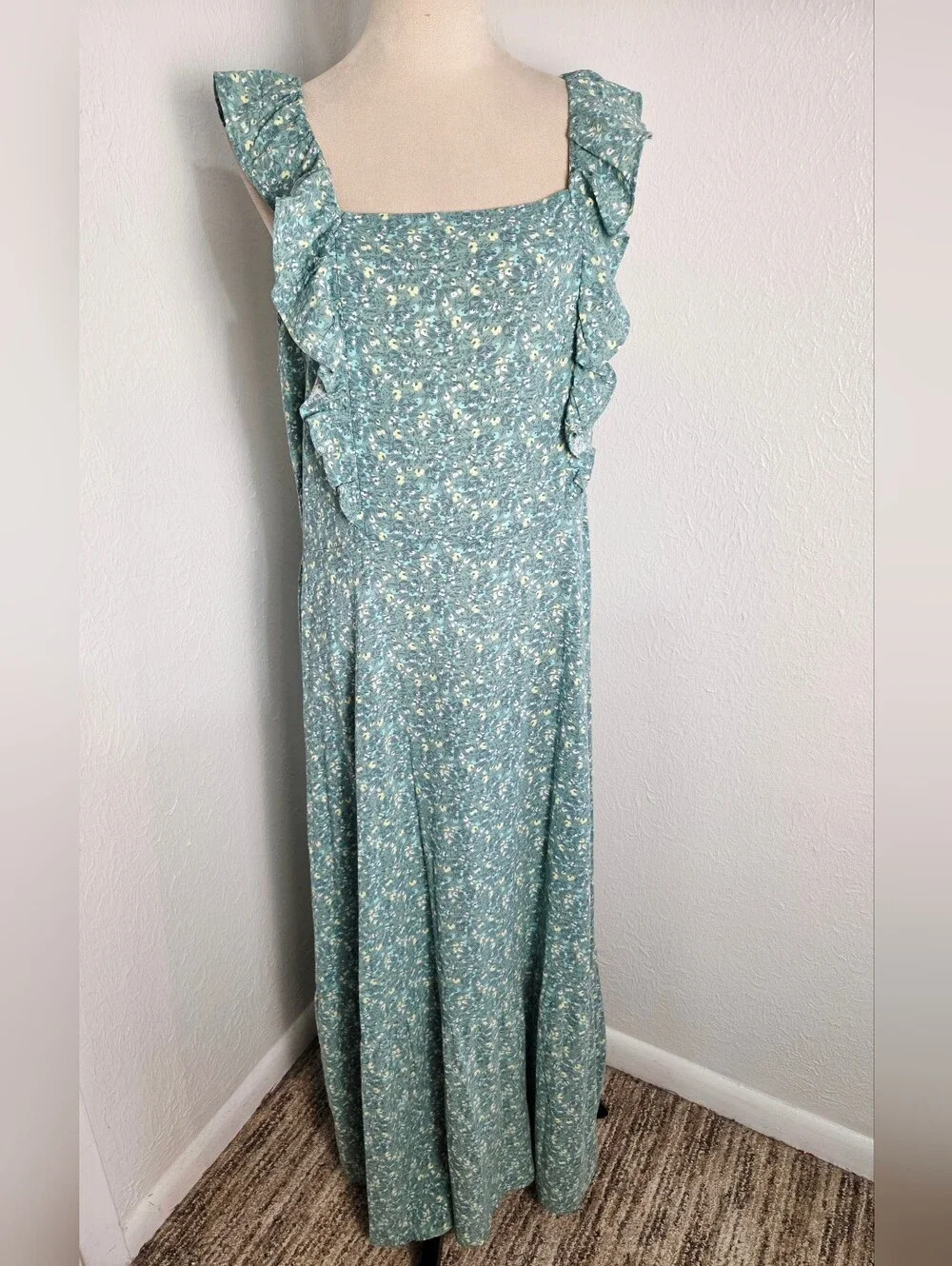 a.n.a Teal, Green & Yellow Floral Ruffled Tie in Back Maxi Dress, Size XXL, NWT - Picture 2 of 12